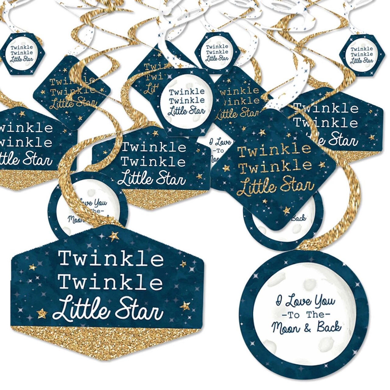 Big Dot of Happiness Twinkle Twinkle Little Star - Baby Shower or Birthday Party Hanging Decor - Party Decoration Swirls - Set of 40